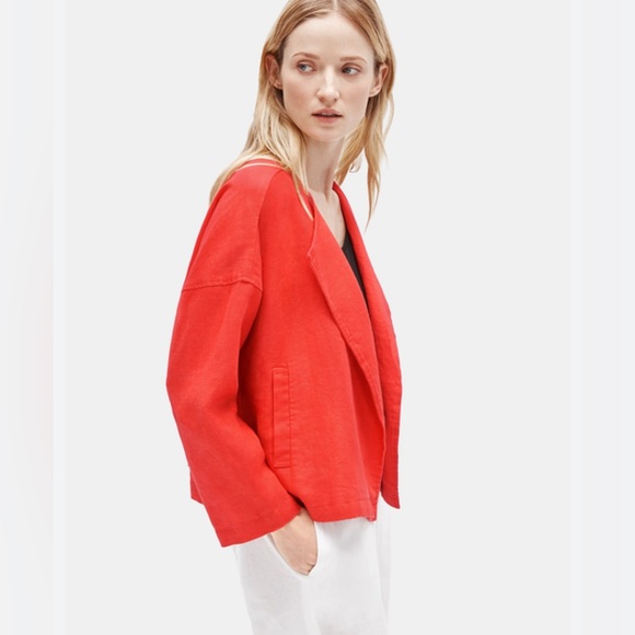 Eileen Fisher Jackets & Blazers - EILEEN FISHER Coral Organic Linen Jacket LARGE Oversize Top Capsule Large L